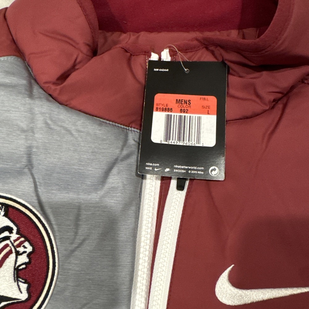 Nike FSU Florida State Seminoles NCAA Puffer Vest Gray Garnet Full Zip Men's L - Picture 8 of 9